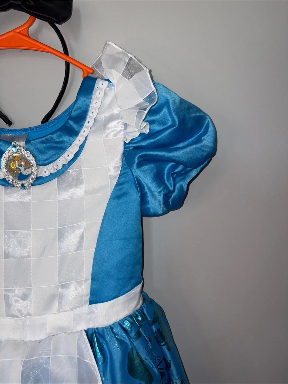 Disney Store Blue and White Alice in Wonderland Costume Dress with Headband